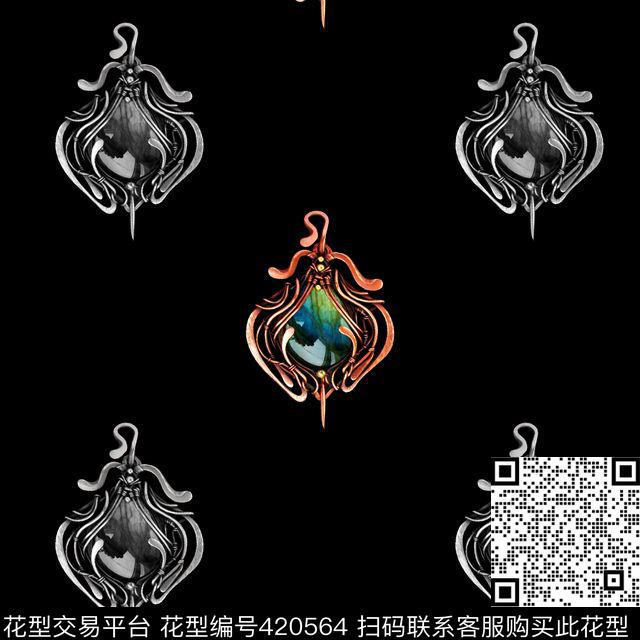 欧式复古勋章黑底数码印花华亿平台下载（图片编号: 420564） - 瓦栏（Walan）