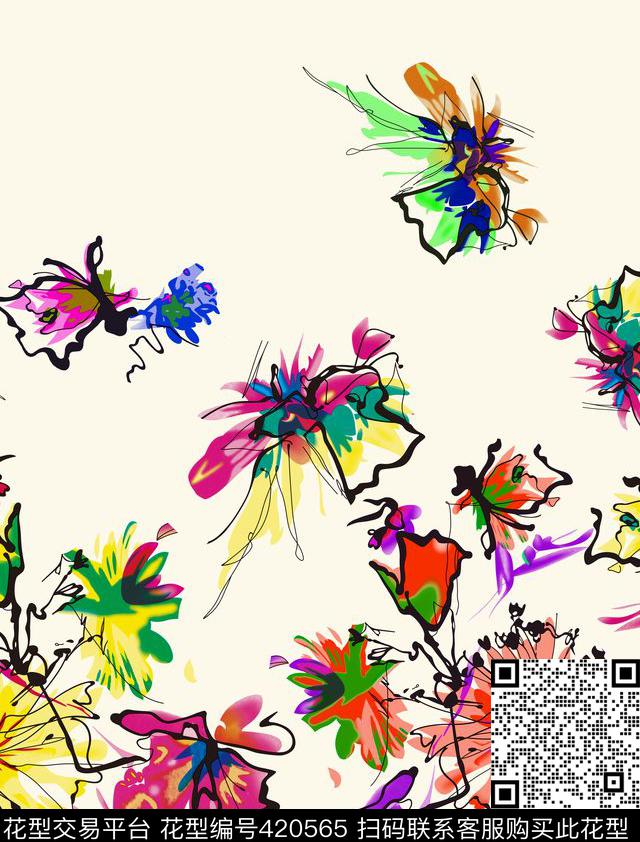 大牌时尚定位花数码抽象数码印花华亿平台下载（图片编号: 420565） - 瓦栏（Walan）