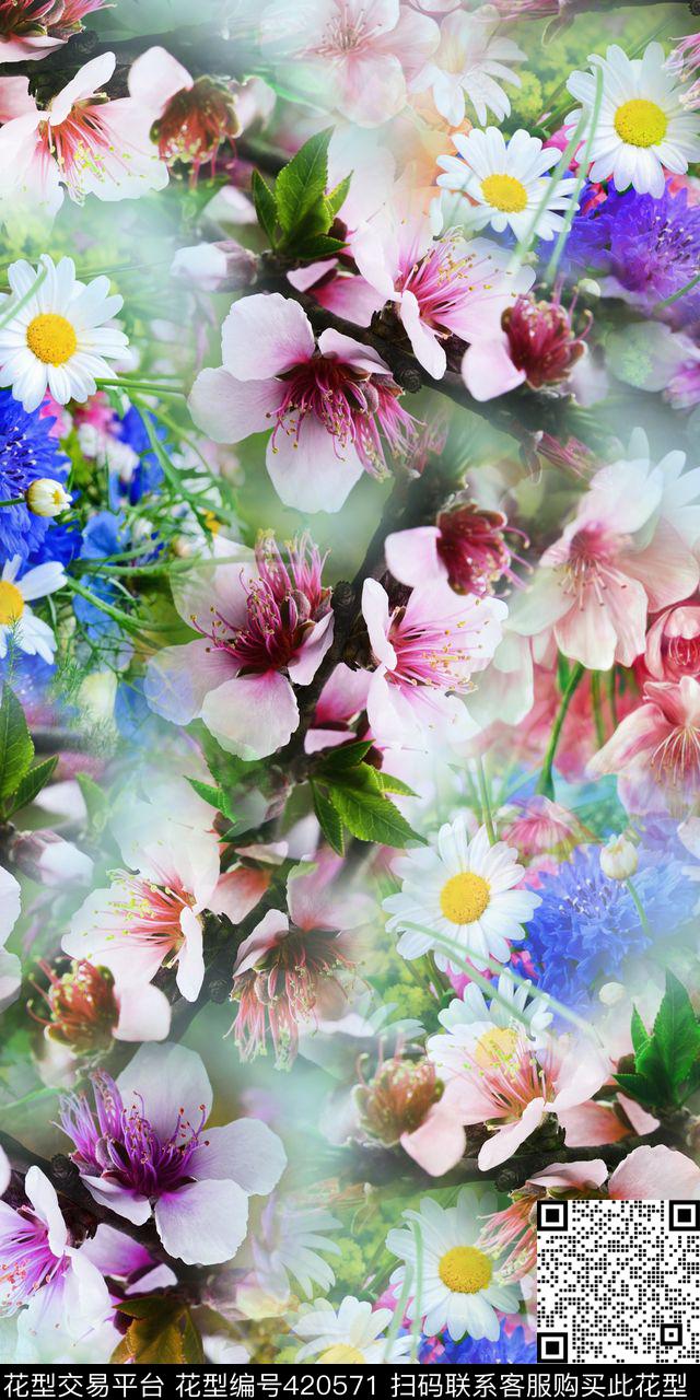 小清新清爽花卉时尚数码印花华亿平台下载（图片编号: 420571） - 瓦栏（Walan）