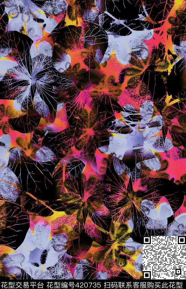 花卉休闲叶脉数码印花华亿平台下载（图片编号: 420735） - 瓦栏（Walan）