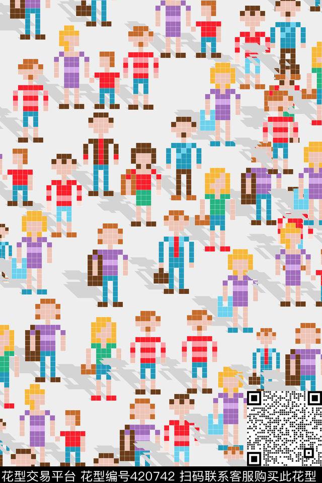 像素抽象人物传统印花华亿平台下载（图片编号: 420742） - 瓦栏（Walan）