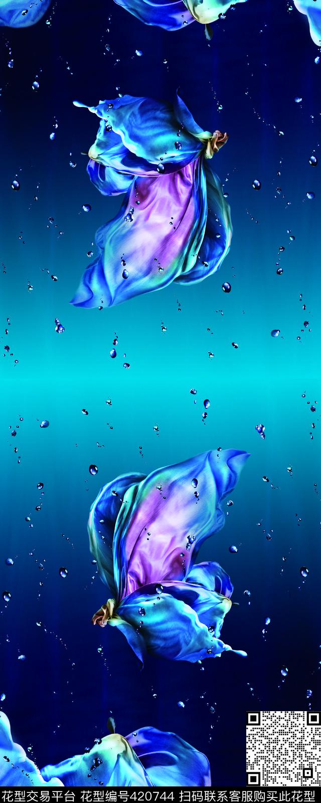 时尚雨蝶抽象炫彩喷墨数码印花华亿平台下载（图片编号: 420744） - 瓦栏（Walan）