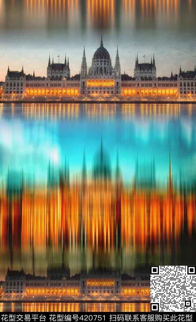 渡假建筑渐变城市数码印花华亿平台下载（图片编号: 420751） - 瓦栏（Walan）