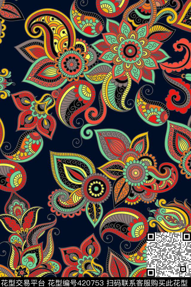 火腿纹民族风佩斯利传统印花华亿平台下载（图片编号: 420753） - 瓦栏（Walan）