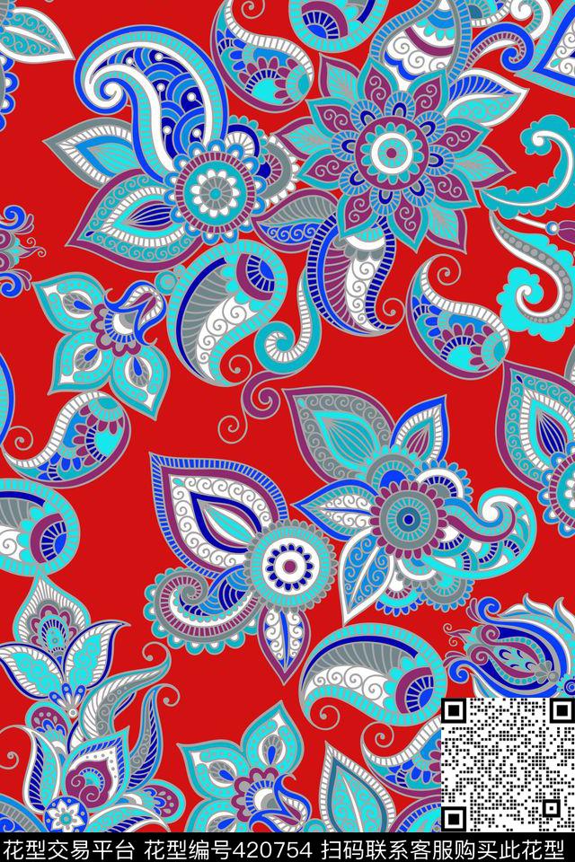 火腿纹民族风佩斯利传统印花华亿平台下载（图片编号: 420754） - 瓦栏（Walan）