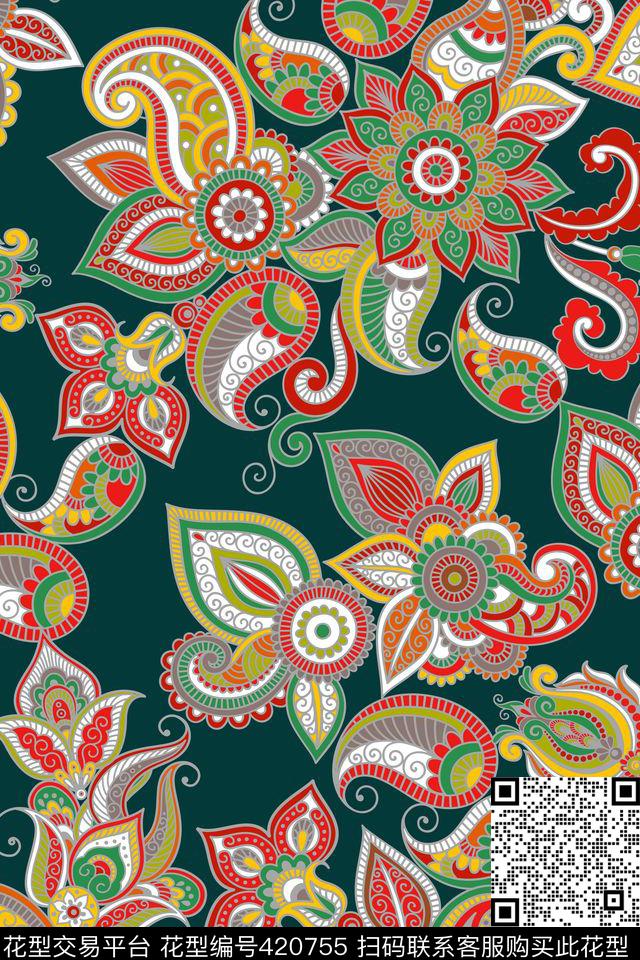 火腿纹民族风佩斯利传统印花华亿平台下载（图片编号: 420755） - 瓦栏（Walan）