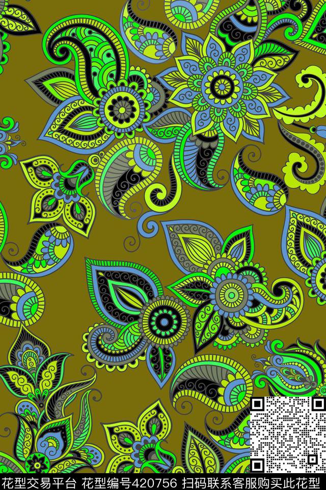 火腿纹民族风佩斯利传统印花华亿平台下载（图片编号: 420756） - 瓦栏（Walan）