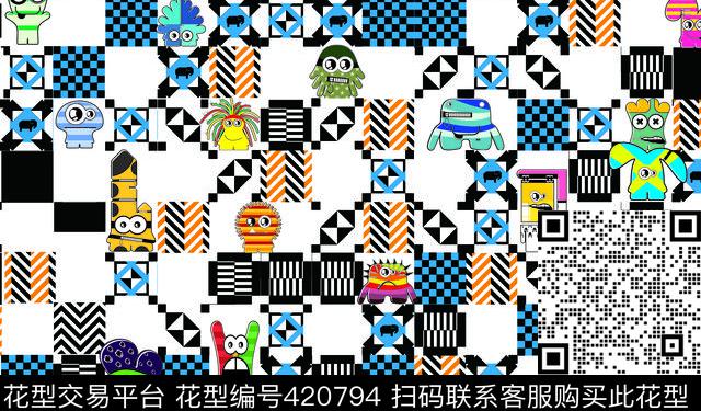 格子卡通时尚写意卡通数码印花华亿平台下载（图片编号: 420794） - 瓦栏（Walan）
