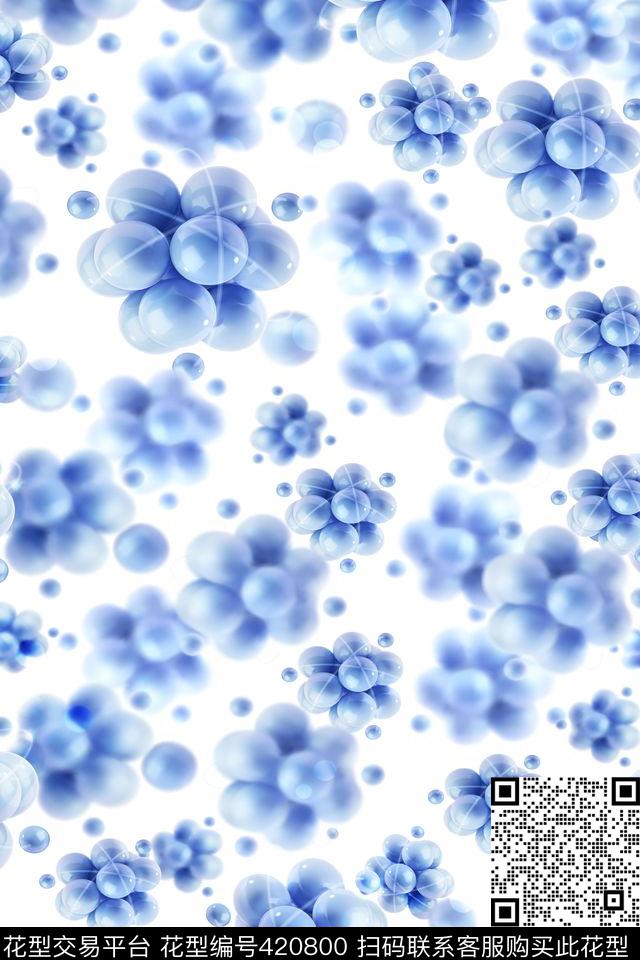 蓝色抽象细胞传统印花华亿平台下载（图片编号: 420800） - 瓦栏（Walan）