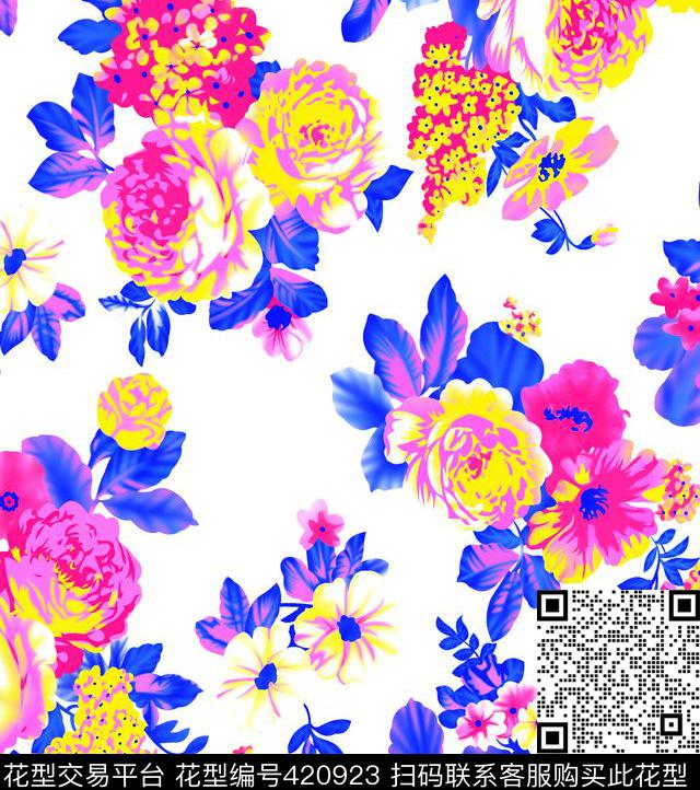 花花世界叶子与花传统印花华亿平台下载（图片编号: 420923） - 瓦栏（Walan）