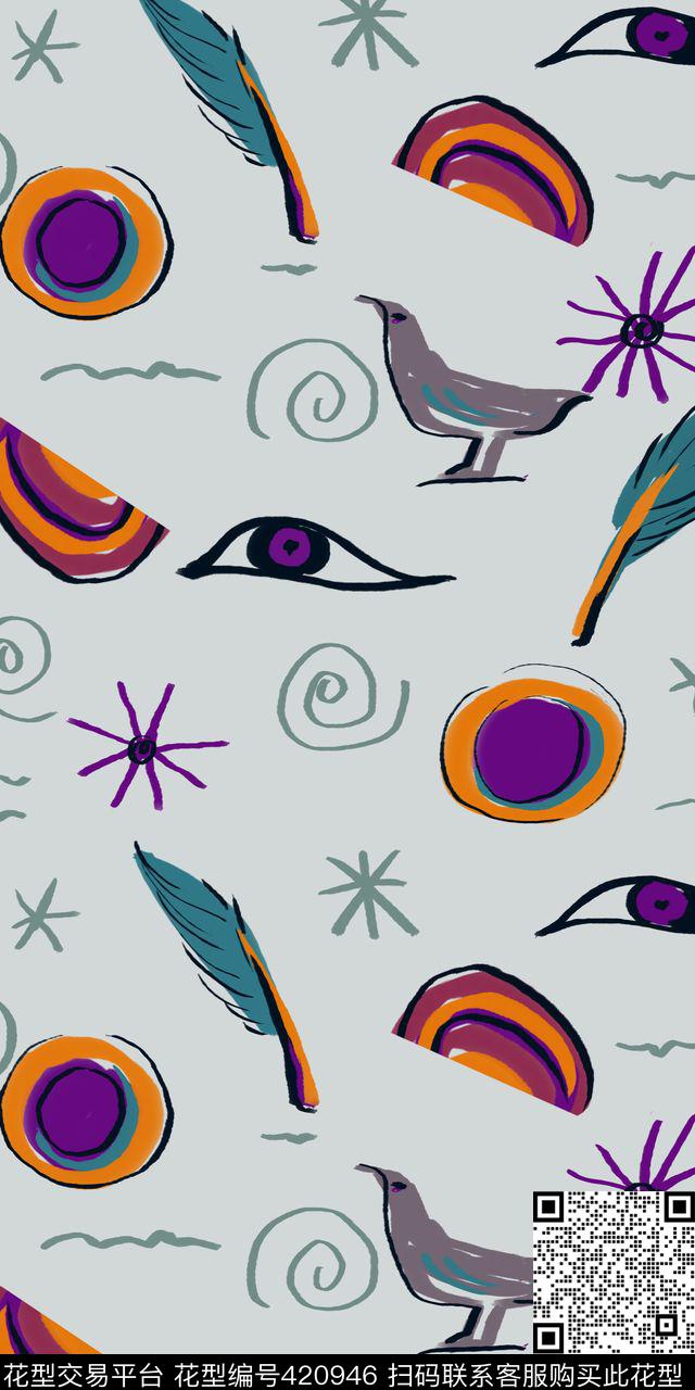 抽象元素清新复古传统印花华亿平台下载（图片编号: 420946） - 瓦栏（Walan）