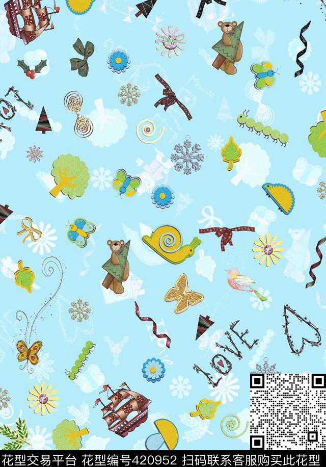 简单清新卡通数码印花华亿平台下载（图片编号: 420952） - 瓦栏（Walan）