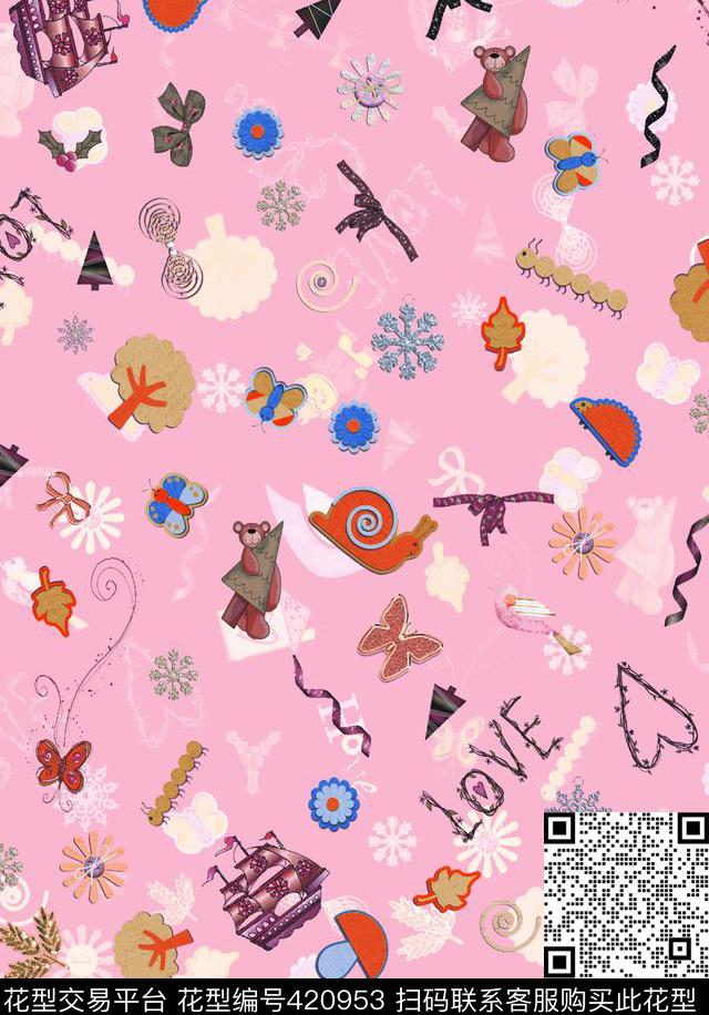 简单清新卡通数码印花华亿平台下载（图片编号: 420953） - 瓦栏（Walan）