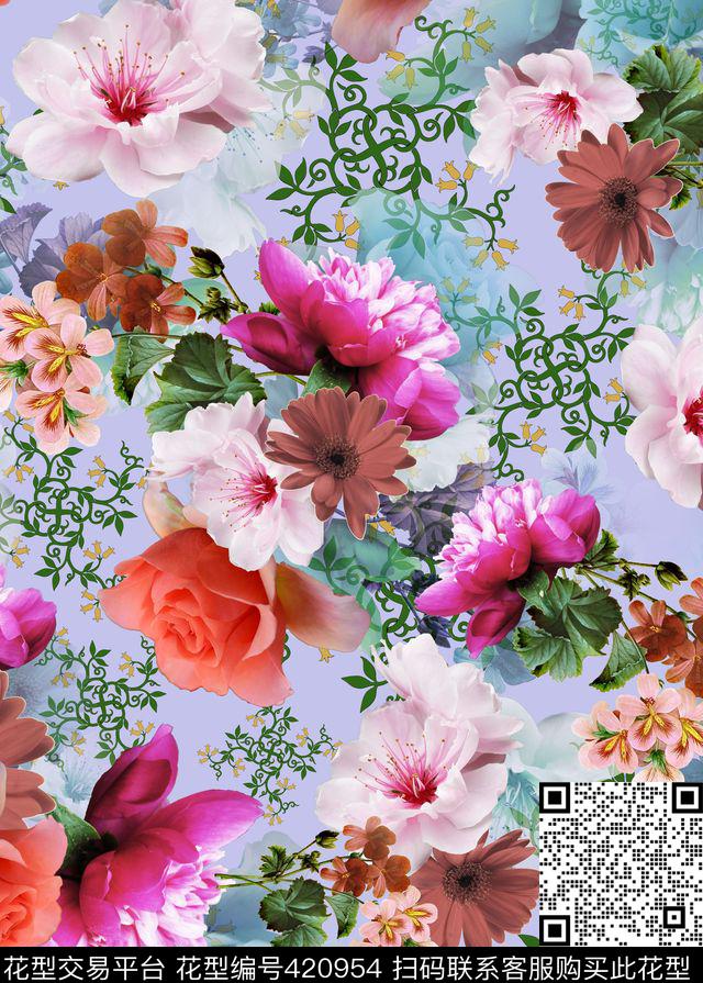 抽象花卉休闲数码印花华亿平台下载（图片编号: 420954） - 瓦栏（Walan）