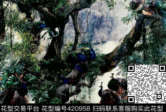 高清数码孔雀数码印花华亿平台下载（图片编号: 420958） - 瓦栏（Walan）