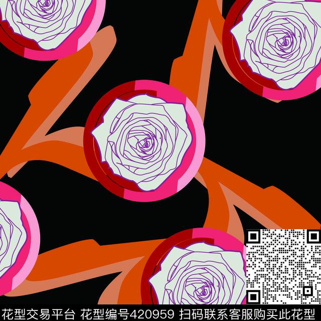 抽象花卉玫瑰传统印花华亿平台下载（图片编号: 420959） - 瓦栏（Walan）