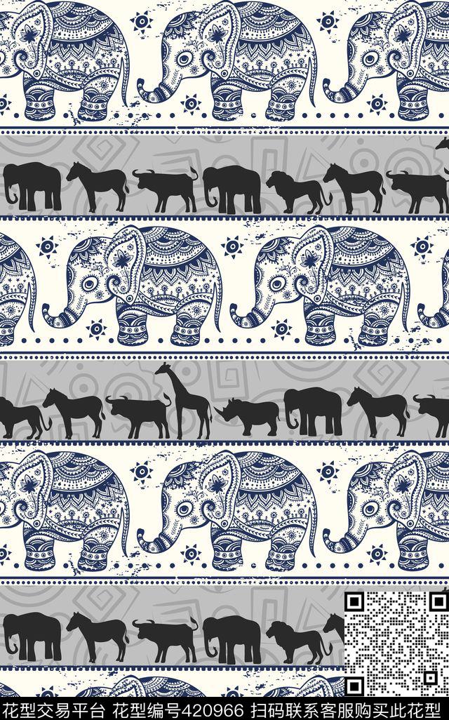 动物小清新几何抽象纹样传统印花华亿平台下载（图片编号: 420966） - 瓦栏（Walan）