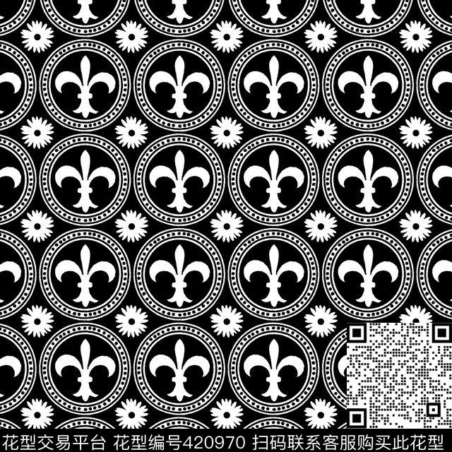 欧洲雏菊鸢尾花传统印花华亿平台下载（图片编号: 420970） - 瓦栏（Walan）