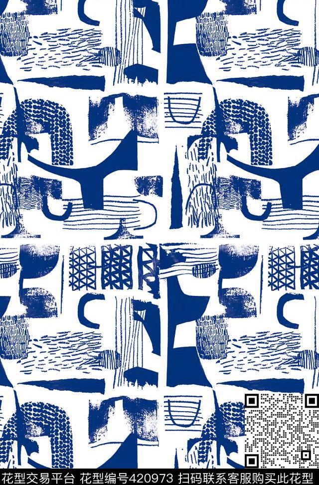 笔触插画抽象传统印花华亿平台下载（图片编号: 420973） - 瓦栏（Walan）