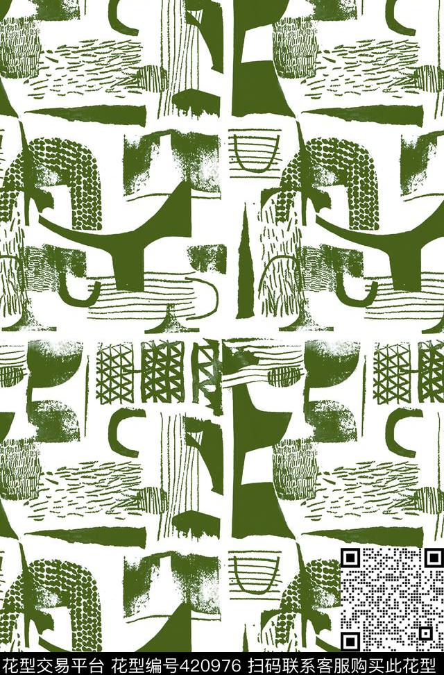 手绘抽象几何传统印花华亿平台下载（图片编号: 420976） - 瓦栏（Walan）