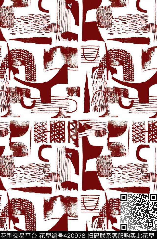 手绘抽象几何传统印花华亿平台下载（图片编号: 420978） - 瓦栏（Walan）
