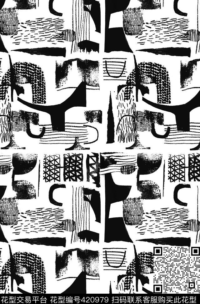 手绘抽象几何传统印花华亿平台下载（图片编号: 420979） - 瓦栏（Walan）