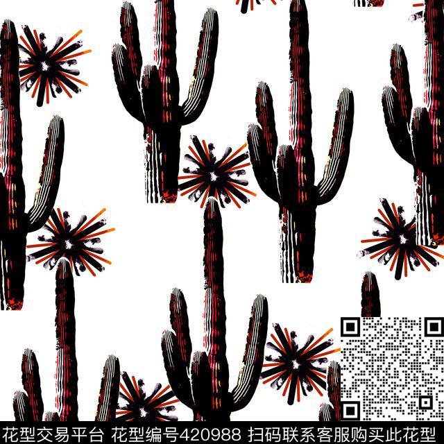 抽象花卉仙人掌传统印花华亿平台下载（图片编号: 420988） - 瓦栏（Walan）