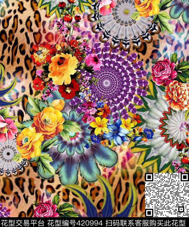 抽象时尚手绘数码印花华亿平台下载（图片编号: 420994） - 瓦栏（Walan）