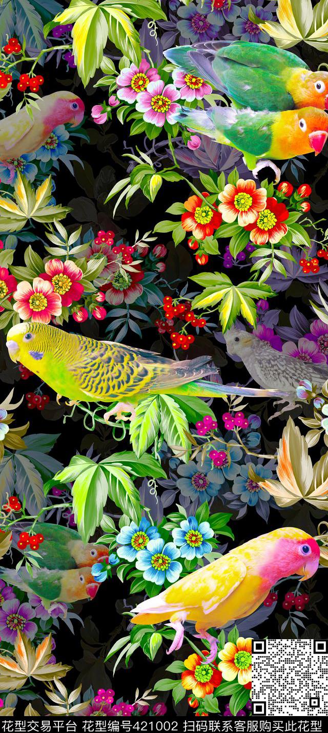 富贵高清花鸟数码印花华亿平台下载（图片编号: 421002） - 瓦栏（Walan）