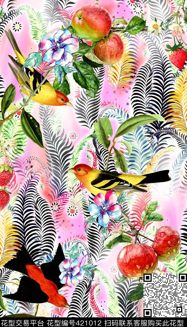 小清新花卉水果数码印花华亿平台下载（图片编号: 421012） - 瓦栏（Walan）