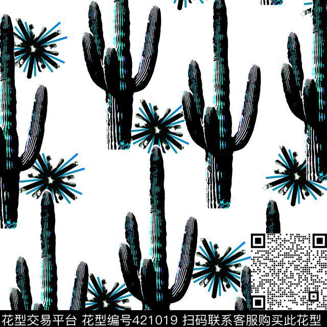 抽象单色仙人掌传统印花华亿平台下载（图片编号: 421019） - 瓦栏（Walan）