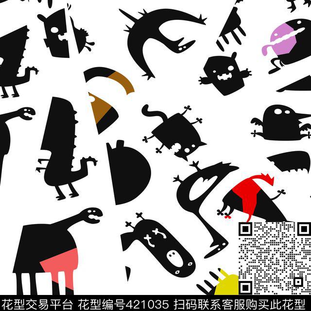 抽象动物涂鸦传统印花华亿平台下载（图片编号: 421035） - 瓦栏（Walan）