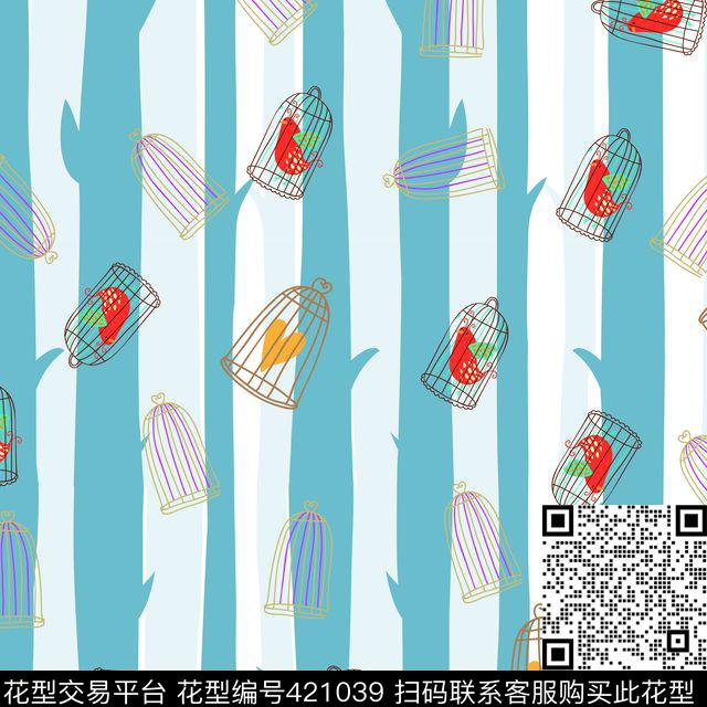 动物鸟笼条纹传统印花华亿平台下载（图片编号: 421039） - 瓦栏（Walan）
