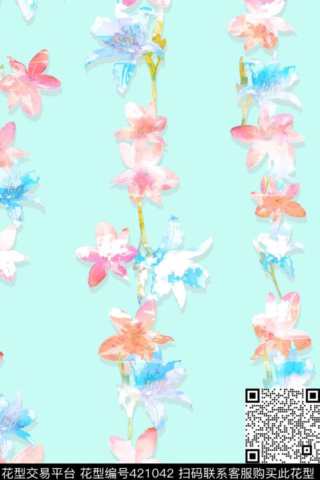 流行花卉时尚清爽数码印花华亿平台下载（图片编号: 421042） - 瓦栏（Walan）