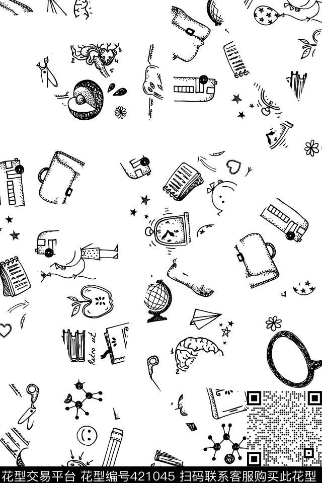 抽象涂鸦卡通风格系列传统印花华亿平台下载（图片编号: 421045） - 瓦栏（Walan）