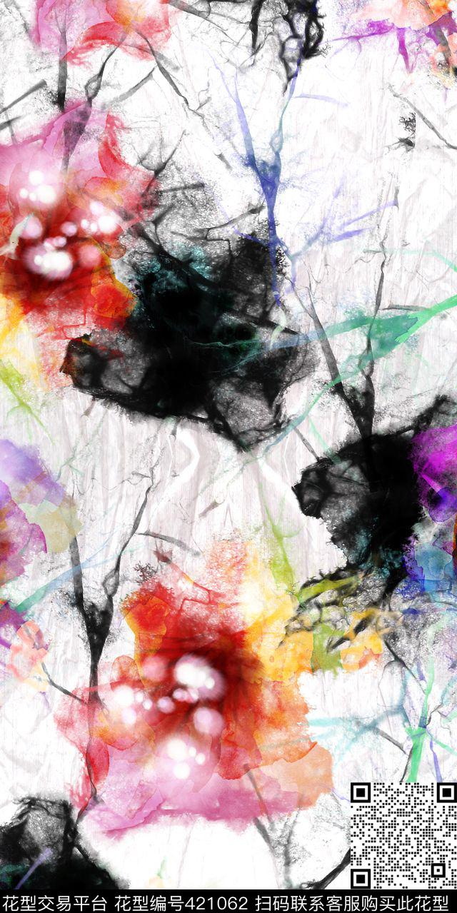 抽象多彩梦幻花卉数码印花华亿平台下载（图片编号: 421062） - 瓦栏（Walan）