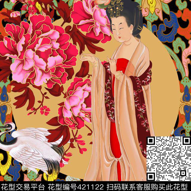 宫廷牡丹牡丹侍女数码印花华亿平台下载（图片编号: 421122） - 瓦栏（Walan）