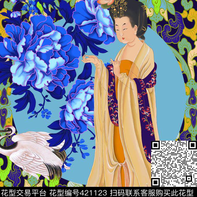 宫廷牡丹牡丹侍女数码印花华亿平台下载（图片编号: 421123） - 瓦栏（Walan）