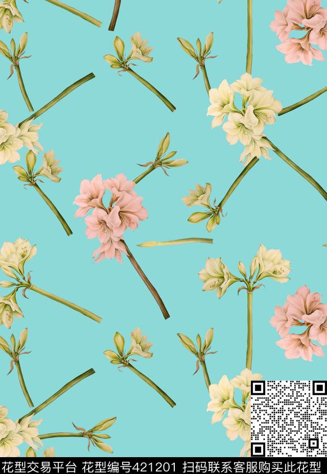 花卉时尚春夏手绘兰花数码印花华亿平台下载（图片编号: 421201） - 瓦栏（Walan）