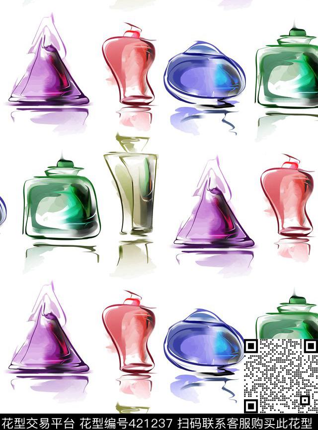 趣味香水瓶五颜六色数码印花华亿平台下载（图片编号: 421237） - 瓦栏（Walan）