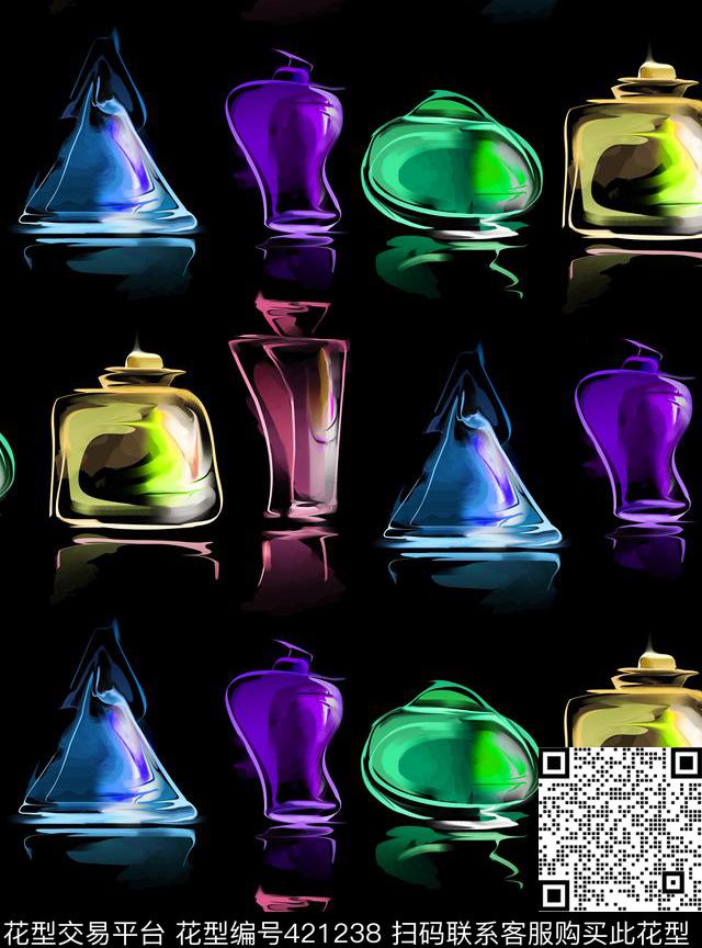 趣味香水瓶数码印花华亿平台下载（图片编号: 421238） - 瓦栏（Walan）