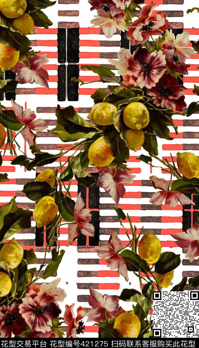 油画风花卉水果条纹数码印花华亿平台下载（图片编号: 421275） - 瓦栏（Walan）