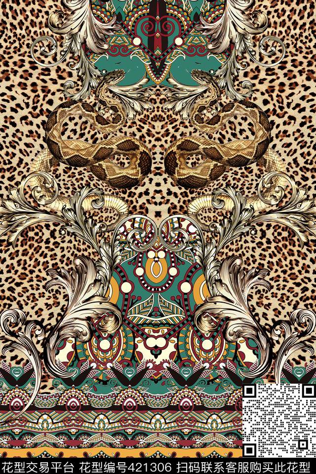 欧式花纹豹纹数码印花华亿平台下载（图片编号: 421306） - 瓦栏（Walan）