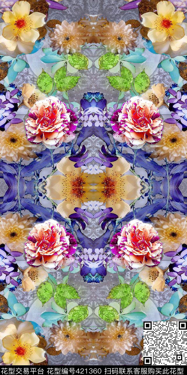 定位花花朵小清新数码印花华亿平台下载（图片编号: 421360） - 瓦栏（Walan）