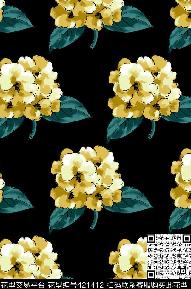 抽象花卉简单大牌传统印花华亿平台下载（图片编号: 421412） - 瓦栏（Walan）