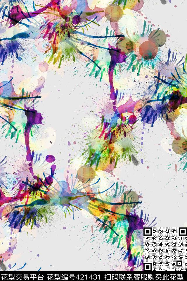 水彩墨迹圆形数码印花华亿平台下载（图片编号: 421431） - 瓦栏（Walan）