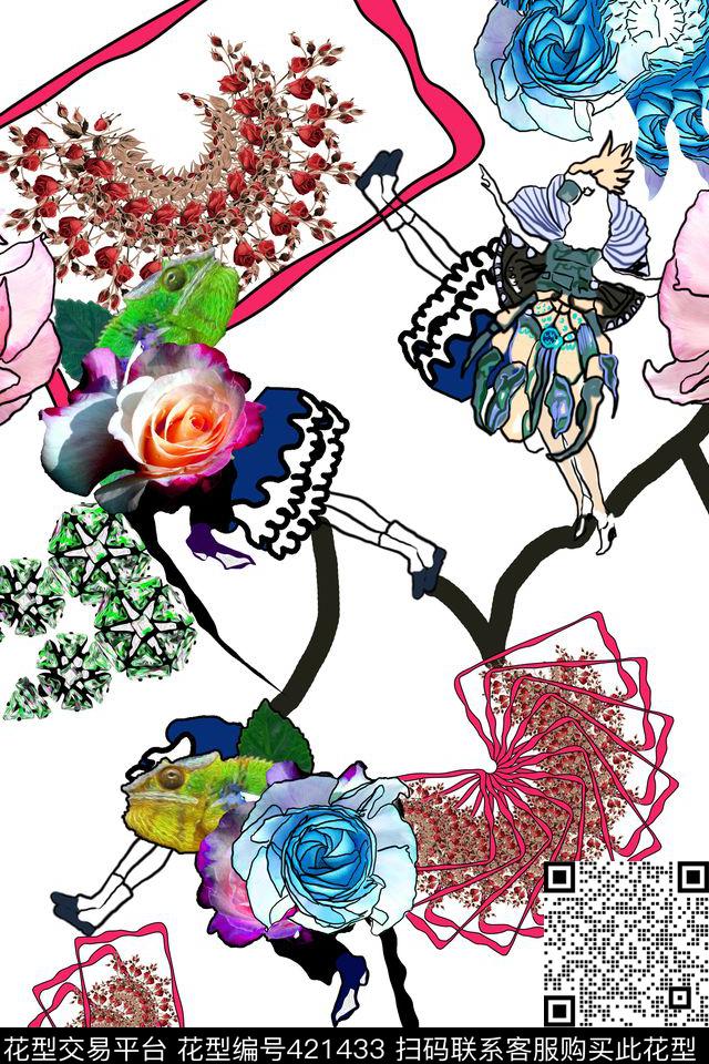 抽象卡通手绘数码印花华亿平台下载（图片编号: 421433） - 瓦栏（Walan）