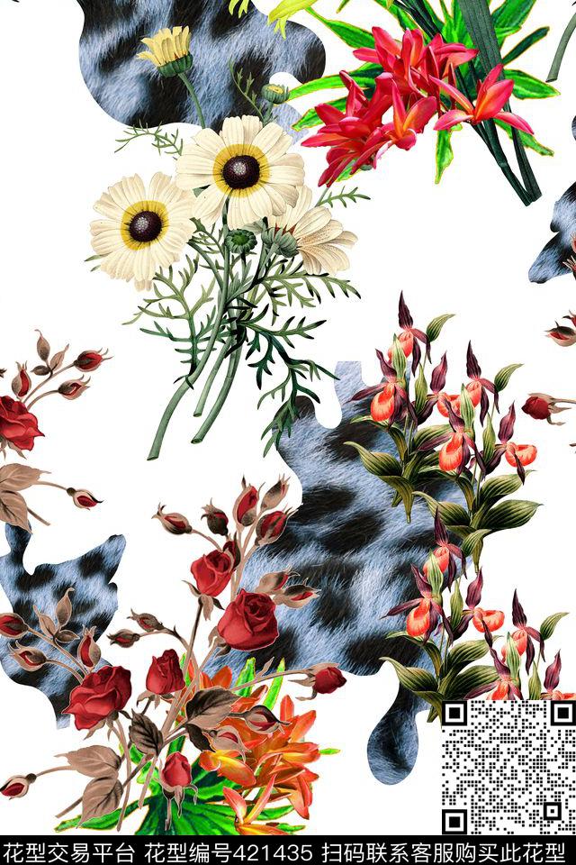 豹纹花瓣花卉数码印花华亿平台下载（图片编号: 421435） - 瓦栏（Walan）