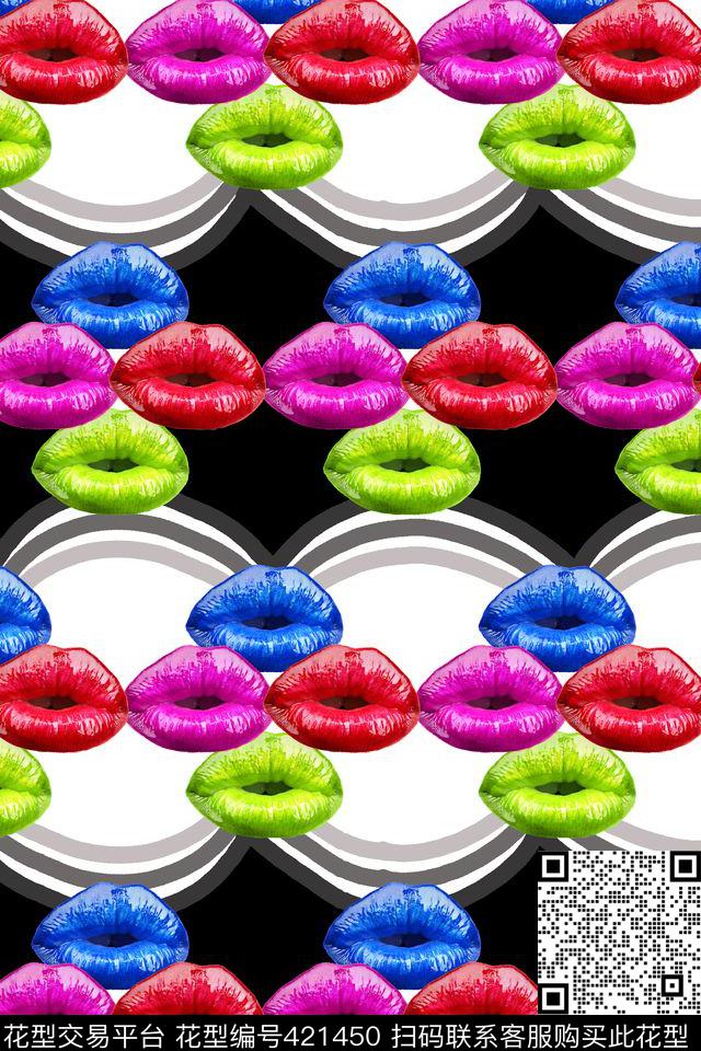 趣味几何红唇数码印花华亿平台下载（图片编号: 421450） - 瓦栏（Walan）