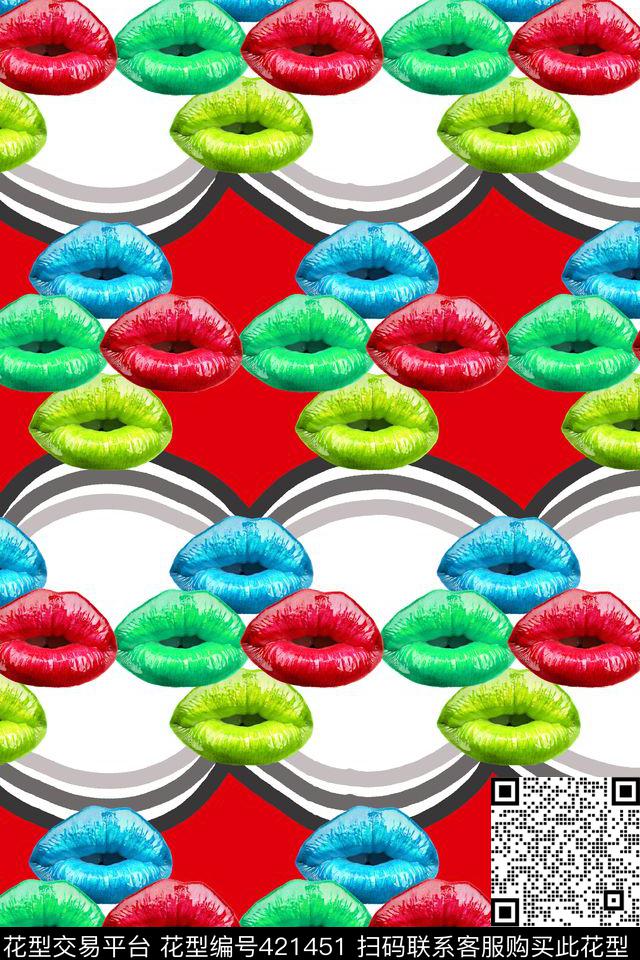 趣味几何红唇数码印花华亿平台下载（图片编号: 421451） - 瓦栏（Walan）